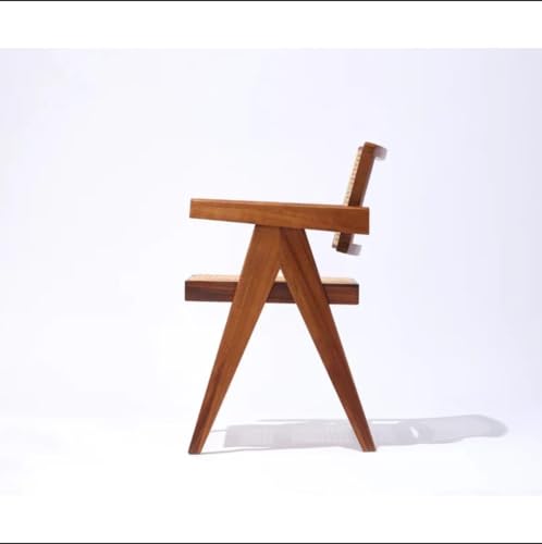 Image of Solid Wood Arm Chair with Cushion and Cane Back Support Chair Living Room Bedroom Home Wooden Armchair Furniture Garden Balcony Outdoor & Indoor (Natural Chair with Cane)