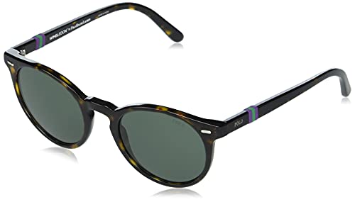 Polo Ralph Lauren PH4151 Round Sunglasses, Shiny Dark Havana/Green, 50 mm
