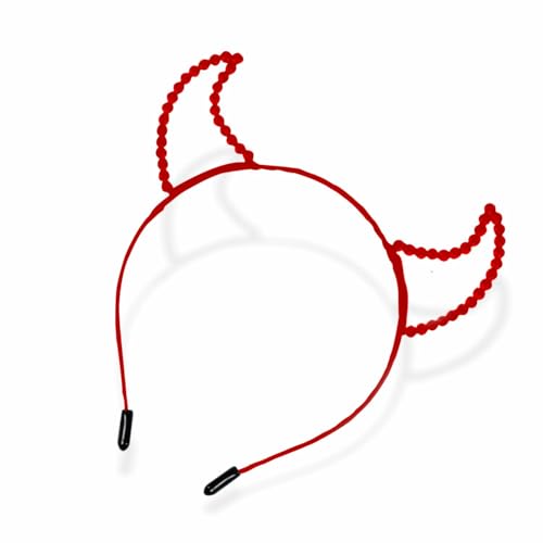 Devil Horns Headband Eye Catching Design Rhinestone Sparkly Headdress Hairband For Halloween Costume Makeup Party Carnival Masquerade Cosplay Fancy Dress Women Girls Hair Accessories Red Color (1pack)