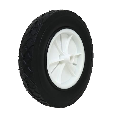Shepherd Hardware 8-Inch Semi-Pneumatic Rubber Replacement Tire, Plastic Wheel, 1-3/4-Inch Diamond Tread, 1/2-Inch Bore Offset Axle - White, 8713E