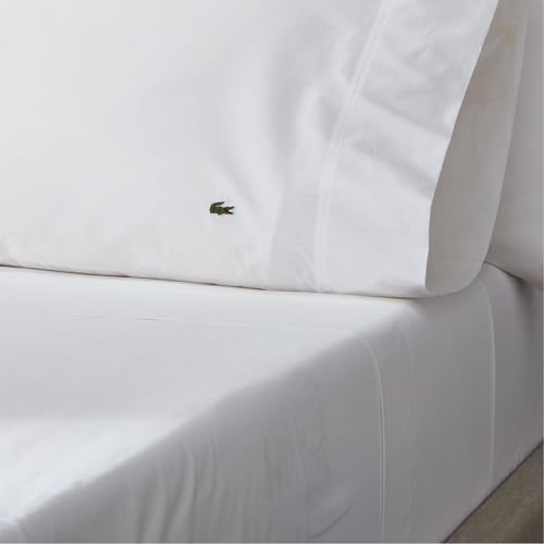 Lacoste 100% Cotton Percale 4-Piece Sheet Set – Lightweight and Ultra-Soft Bedding with Deep Pockets, Wrinkle-Resistant, Hypoallergenic and Durable, Oeko-Tex Certified – White, Queen - Thumbnail 4