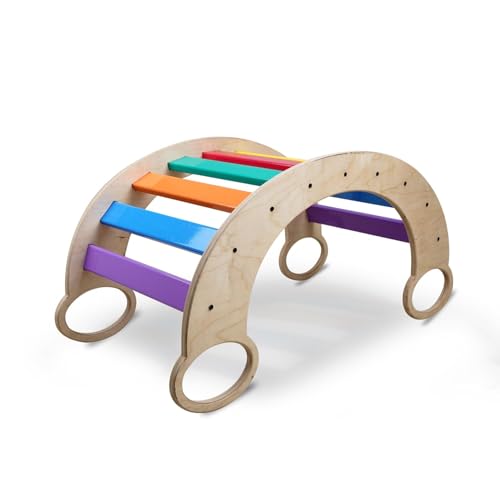Image of Wooden Balance Rocker for Kids, Also Used as Pickler Climber Arch, Indoor Physical Activity Games for Girls and Boys Sharpens Sensory Skills, Perfect for 2.5+ Year Children