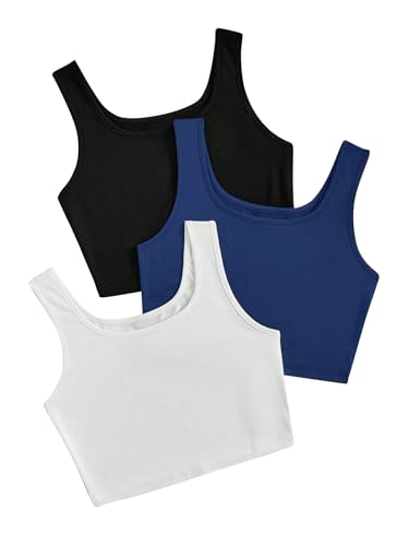 Image of Toochki Women's Knitted Sleeveless Solid Sqaure Neck Ribbed Tank & Crop Tops (Pack of 3)