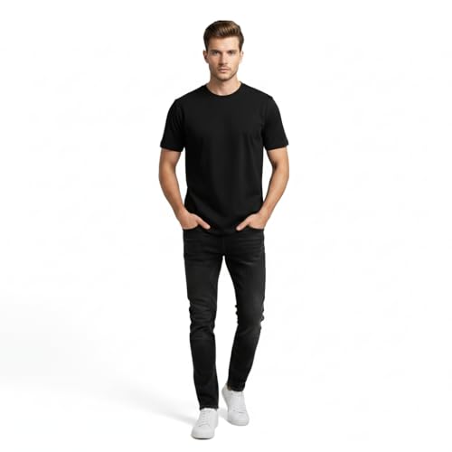 Captain Cory Men’s 100% Cotton T-Shirt | Ultra-Soft Combed Ring-Spun Fabric | Bio-Washed, Breathable, Regular Fit Crew Neck Tee for Daily Wear, College, Office, Travel & Gym Deep Black