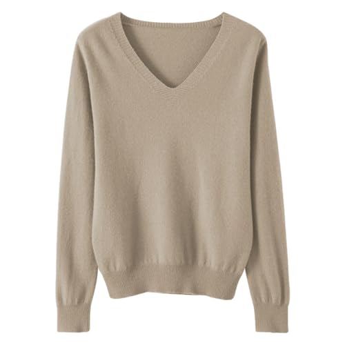 Cashmere Blend Sweaters for Women Fall Knit Tops Cozy Pullover Khaki - image 3