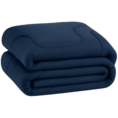 Edredom Dupla Face Liso Micropercal 400 Fios - Super Macio - Alta Durabilidade (Azul Marinho, Solteiro)