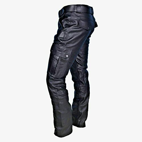 BaronHong Men Multi Pockets Motorcycle Workwear Slim Fit PU Faux Leather Cargo Pants4