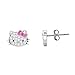Sanrio Hello Kitty Womens Clear Crystal Stud Earrings - Silver Plated Hello Kitty Earrings Officially Licensed