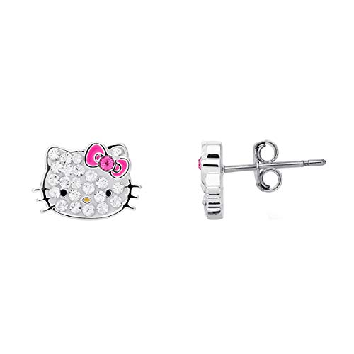 Sanrio Hello Kitty Womens Clear Crystal Stud Earrings - Silver Plated Hello Kitty Earrings Officially Licensed4