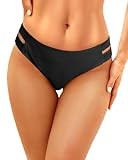 Zmart Strappy Low Rise Bikini Bottoms - Women Full Coverage Swim Bathing Suit Bottom Swimsuits Bottom Black M
