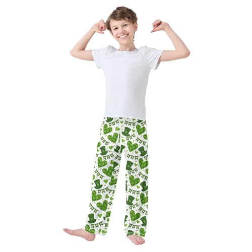 Shamrock Love Heart Leprechaun Hat Boys Long Pants Soft Trousers Elastic Waist Kids Lounge Bottoms with Pockets S-XL2