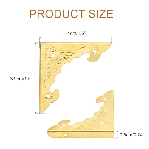 Image of uxcell 30pcs Vintage Corner Protector 1.6 inchx1.5 inchx0.2 inch Decorative Metal Edge Corner Protectors Brackets with Mounting Nails for Box Wooden Case Chest Table Desk Yellow