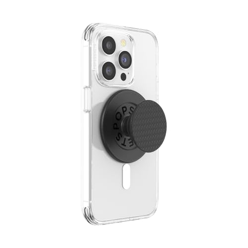 Image of PopSockets PopGrip for MagSafe, Magnetic Phone Grip & Stand, Swappable Top, Secure Grip for iPhone MagSafe Cases, Kickstand for Hands-Free Viewing, Wireless Charging Compatible - Carbonite Weave
