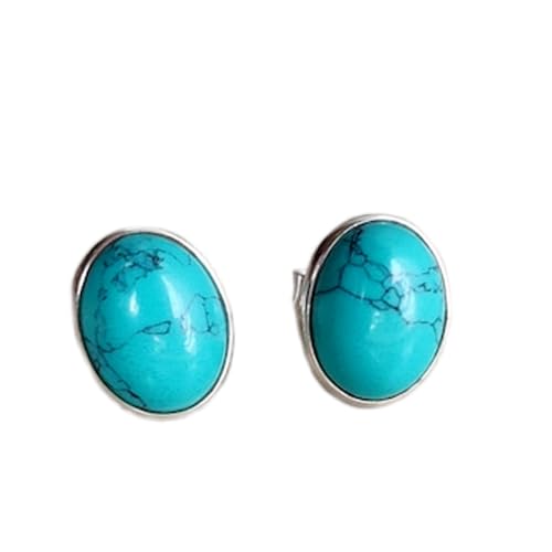 Boucles d'oreilles turquoise naturelle argent 925 femme puces d'oreilles ovales LKSTD_0374