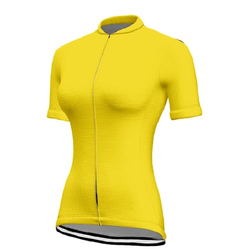 Mateju Color Sólido Moderno Transpirable Maillot Ciclismo para Mujer, Ropa Ciclismo Exterior con Cremallera y Bolsillos, Secado Rápido Camisetas Manga Corta Hombre, Camiseta Mujer (Amarillo,M)