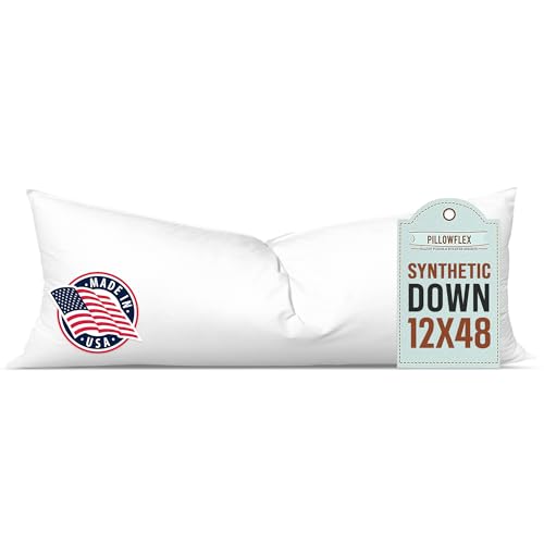 Image of Pillowflex Synthetic Down Pillow Insert 12x48 in - Karate Chop Pillow | Large Rectangle Sham Form, Plush Polyester Cotton Blend, Cloud-Like Comfort, Clump-Resistant Fill, Smooth Elegant Finish