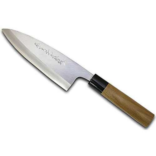 堺一文字光秀 和包丁 サビに強い ステンレス モリブデン鋼 出刃 片刃 朴丸柄 裏スキあり (左利き用, 180mm)