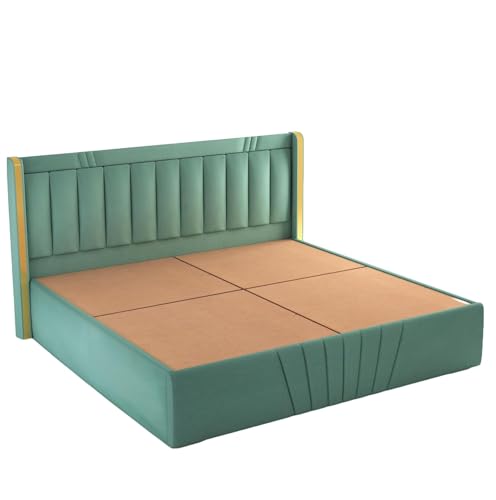 Image of Premium King Size Upholstered Bed with Storage | Solid Wood Platform Bed with Premium Cushion Headboard for Modern Bedrooms | Durable Frame, Easy Maintenance & Stylish Design | Green