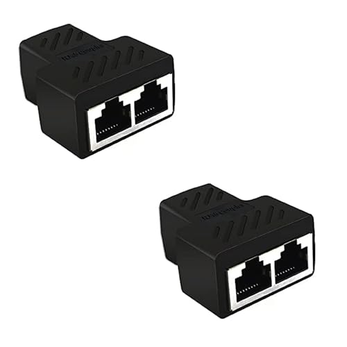 2 Pack RJ45 Ethernet Splitter Connector Adapter，1 to 2 Port Female Socket Adapter Interface...