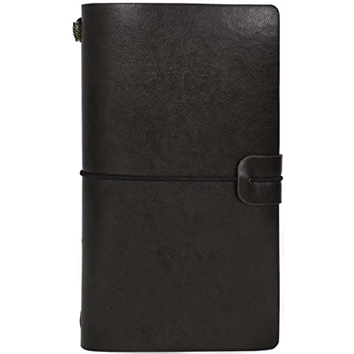 Cuaderno de Cuero Rellenable, Diario de Escritura A6, Diario de Cuero, Cuaderno de Viaje, Libreta con Correa de Cierre Bloc de Notas de Piel, Diario de Viaje para Escuela Oficina Diario (Negro)