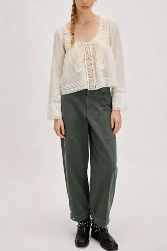 Image of Women Summer Sheer Tie Front Top Y2k Peplum Chiffon Blouse Eyelet Long Sleeve Flowy Lace Beach Cover Up Boho Tops