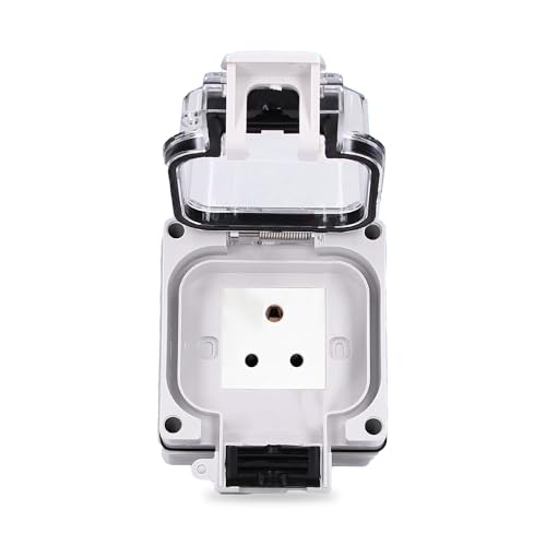 Image of MX IP66 Waterproof Outdoor Electrical Socket Box, 250V 6A Indian 2 Module Weatherproof Wall Socket with Spring Cover & Locking System, Dustproof Power Outlet for Garden, Balcony & Garage