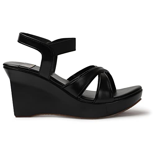 Image of XE Looks Women's Wedge Heel Sandals | Stylish Cross Strap Slip-On Sandals for Girls | Comfortable Cushioned Sole | Open Toe Design | Ideal for Casual Party Office and Formal Wear
