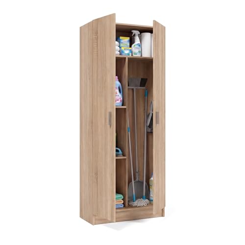 duehome | Armario Multiusos, Escobero, 2 Puertas, Modelo Multi Useful, Acabado en Color Roble Canadian, Medidas: 73 cm (Ancho) x180 cm (Alto) x 37 cm (Fondo)