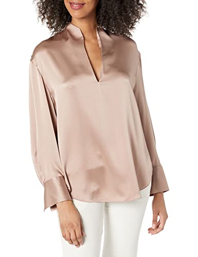 Vince Women's Long Sleeve Slit Neck Top, LT Lotus Shell