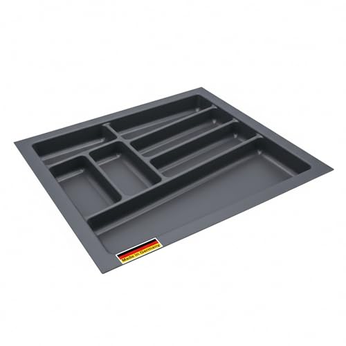 Spetebo Range-couverts multi-usages gris pour tiroirs de cuisine, 48 x 44 cm, système de rangement de tiroirs en plastique, gris ardoise, rangement universel,...
