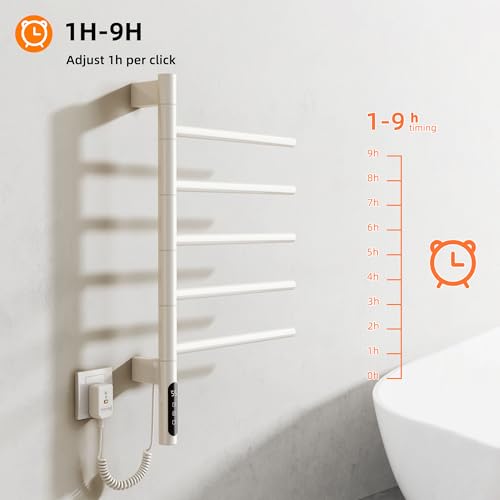 SKYLYZH Badheizkörper Elektrisch 415x680mm 85W 180° Drehung Handtuchheizkörper Elektrisch Weiß Handtuchheizkörper Heizkörper Bad Badheizkörper Handtuchhalter mit Timer und Thermostat-G63 WiFi White