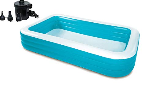Play Day Deluxe Inflatable 10 ft Large Family Pool for Kids and Adults with Universal Electric Air Pump