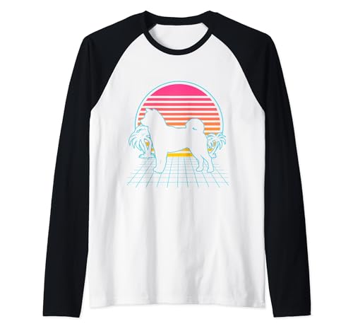 Shiba Inu Retro Vintage 80s Vaporwave Aesthetic Dog Lover Camiseta Manga Raglan