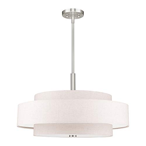 Image of Livex Lighting 52138-91 Meridian 5-Light Pendant, Brushed Nickel | Fabric shade design