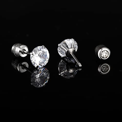 Titanium Studs Earrings Screw Back For Women Men Stainless Steel Hypoallergenic Tiny Cubic Zirconia Tragus 20G Piercing For Sensitive Ears Simulated Diamond Cartilage Titanium Earrings (Silver) (Sliver) #TOP5