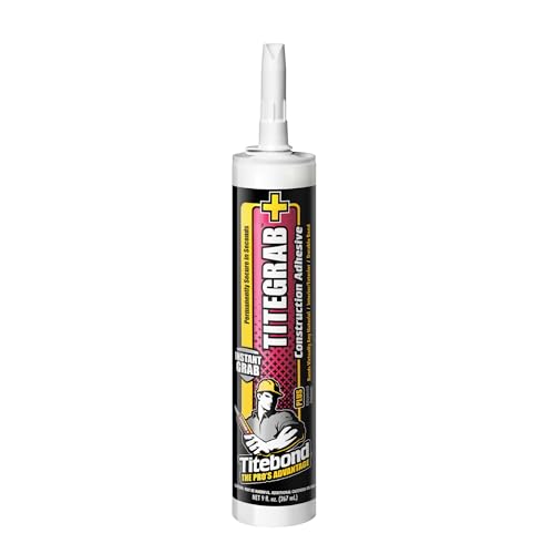 Titebond TiteGrab Plus Construction Adhesive 9 Oz. – Bonds Wood, Metal, Concrete, Tile, Foam & More, Instant Grab, Fast Strength, Waterproof, All-Weather Use – 6701