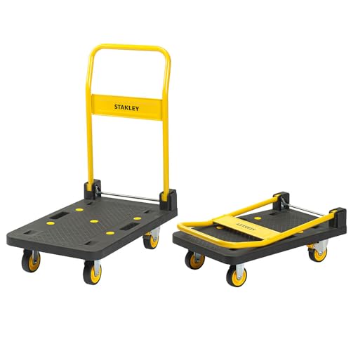 STANLEY SXWT-PC509 Commercial Platform Truck, 250kg Load Capacity, Polypropylene Foldable Dolly Push Cart with 360 Degree Swivel Braked Wheels, Open Dimn: 90x61x94 cm, Folded Dimn: 90x61x29 cm