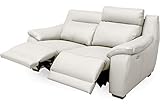 Fabrication européenne VENESETTI Canapé 2 Places avec 2 Relax en 100% Tout Cuir épais Luxe Italien - 2 Relax électriques, Blanc cassé. Bern