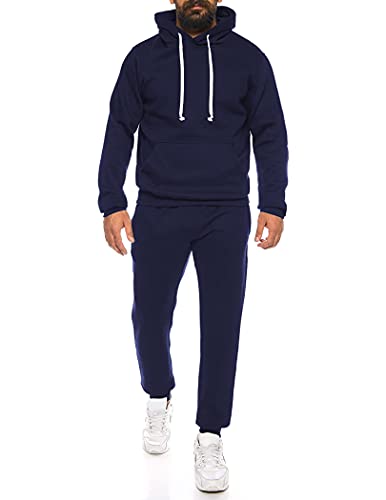 COOFANDY Fleece Mens Sweatsuits Men s Casual Tracksuit Long Sleeve Running Jogging Athletic Sports Set, Fleece-Navy Blue, XX-Large