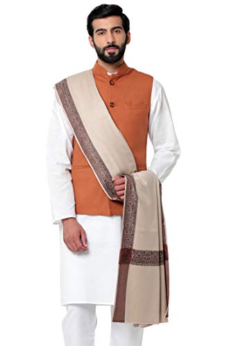 Image of Weavers Villa Men's Woven Border Woollen Lohi Meditation Shawl Wrap