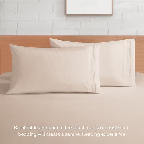 Elegant Comfort Luxurious 1500 Premium Hotel Quality Microfiber 4-Piece Sheet Set, 18-24 Inches Deep - Extra Deep Pocket Sheets - Ultra Soft 4PC Deep Pocket Sheets, King, Cream