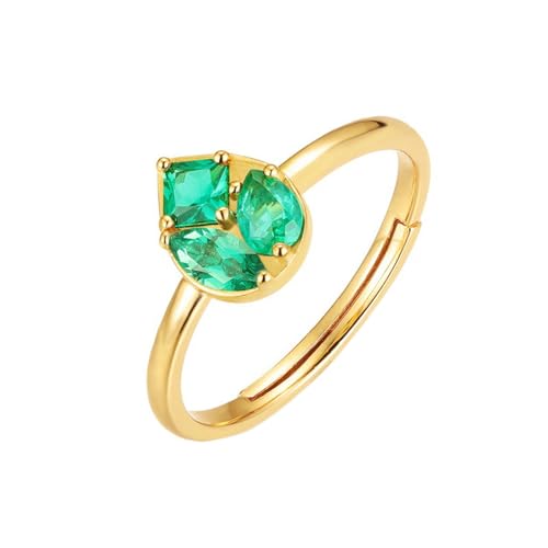 Bague goutte émeraude réglable en argent doré ajustable au doigt