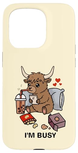 Funny Highland Cow Im Busy Boba eB[ XibN  j̎q ̎q X}zP[X iPhone 15 Pro p