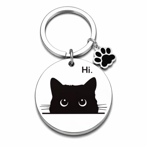 VEOWOO Cat Keyring–Black Cats Keychain with Paw Print Pendant Bag Charms for Woman， Cute 'Hi' Key Rings Cute Keychain Gift for Cat Lovers