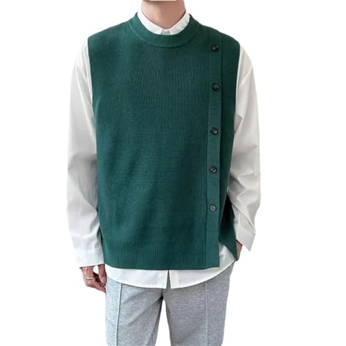 Men's Casual Solid Color Knitted Vest Fall Winter Fashion Buttons Sleeveless Round Neck Waistcoats