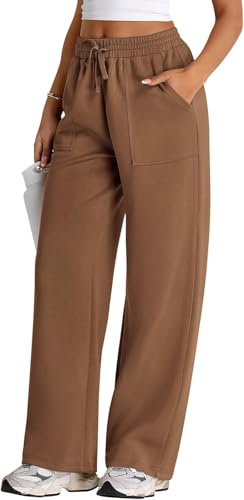Image of Q - RIOUS Women's Wide Leg High Waisted Baggy Lounge Sweat Pants Drawstring Athletic Flared Joggers with Pockets