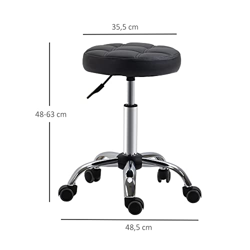Foto von HOMCOM 2er-Set Rollhocker Drehhocker mit Rädern Arbeitshocker höhenverstellbar drehbar Salon Hocker Salonstühle Kunstleder Schwarz Ø35,5 x 48-63H cm