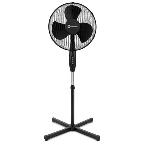Image of Black 16 Inch Pedestal Fan, Powerful Airflow Adjustable Height Standing Fan with 90° Oscillation, 3 Speed Settings, Floor Standing for Home & Office