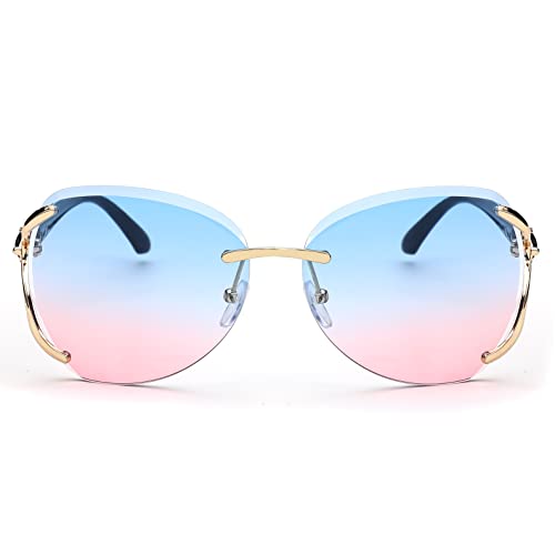 FEISEDY Classic Rimless Sunglasses Women Metal Frame Diamond Cutting Lens Ladies Large Fox Shades B41102