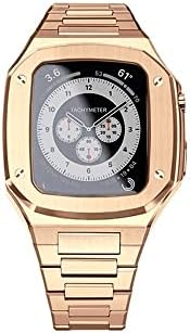 EKINS Stainless Steel case Strap for Apple Watch Series 8 7 6 SE 5 4 iwatch Band 45mm 44mm Protector Metal Cover smartwatch Accessories (Color : Rose Gold, Size : 45mm for 8/7)
